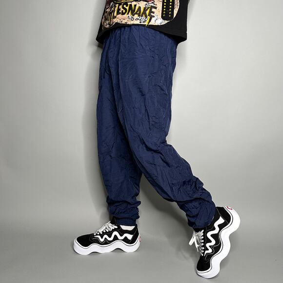 Apex Other - Vintage Track Pants Navy Blue Nylon Joggers Apex Elastic Cuffs Ankle Zippers 90s